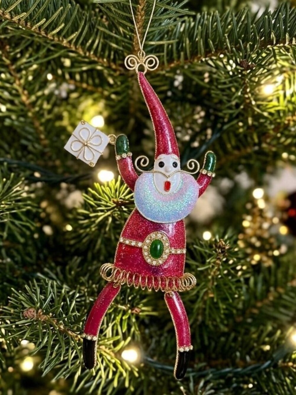 Vintage Metal Articulated Santa Christmas Ornament